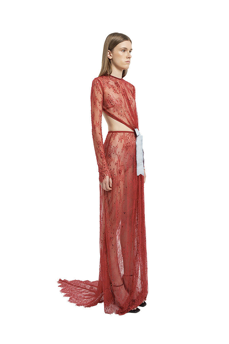 LACE LONG DRESS IN RED