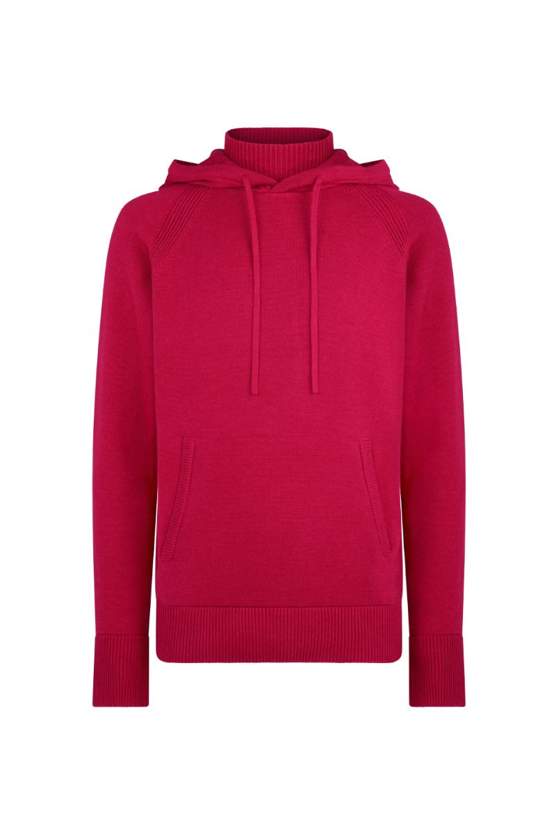 KNITTED ROLL NECK HOODIE IN BURGUNDY