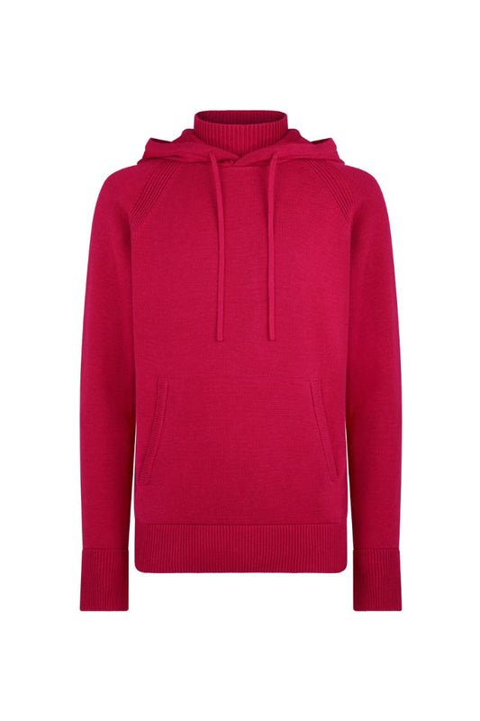 KNITTED ROLL NECK HOODIE IN BURGUNDY
