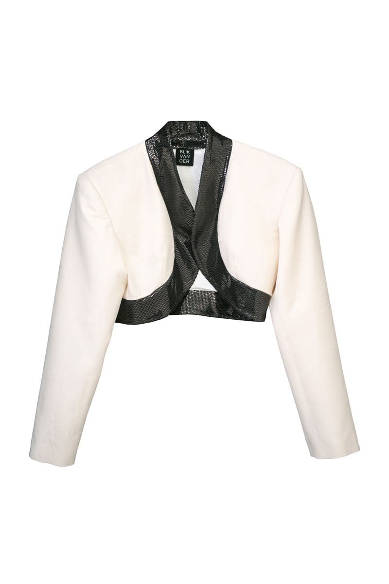 MILKY BOLERO WITH BLACK SEQUIN DETAILS