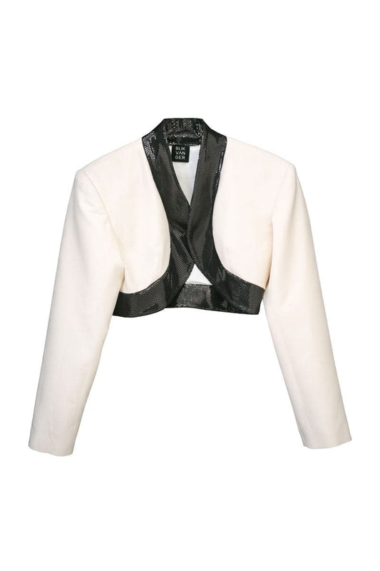 MILKY BOLERO WITH BLACK SEQUIN DETAILS