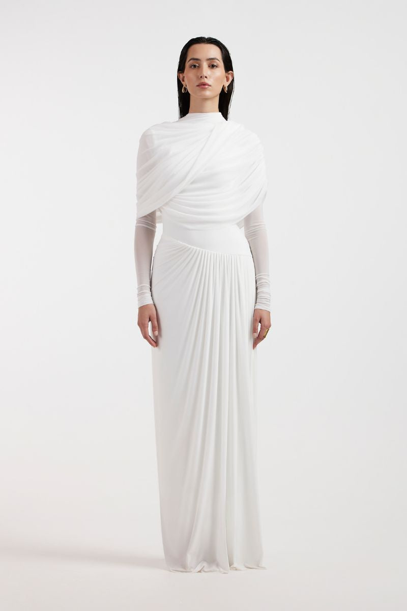 VALERIA WHITE DRAPED GOWN