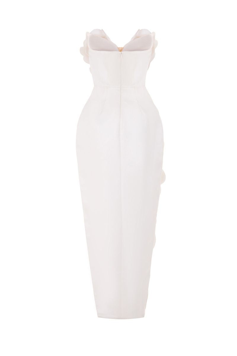 CULT MIA X HAPPY CLOTHING PEGGED SLEEVELESS TAFFETA MAXI DRESS IN WHITE