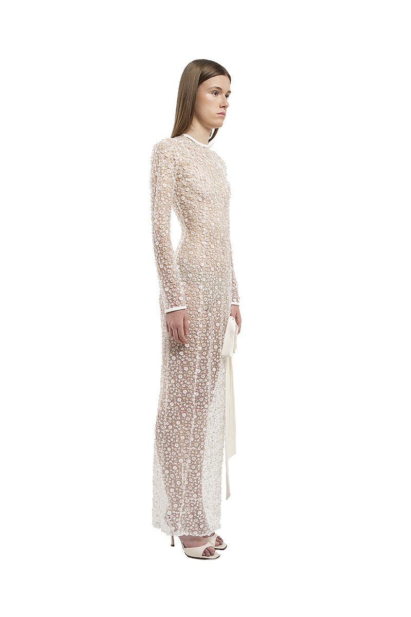 SEQUIN EMBROIDERED DRESS IN WHITE