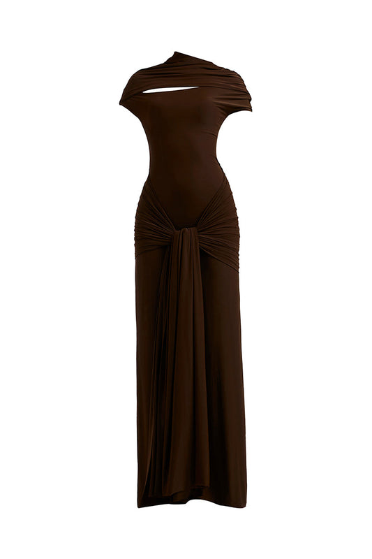 ZELIE BROWN JERSEY MAXI DRESS