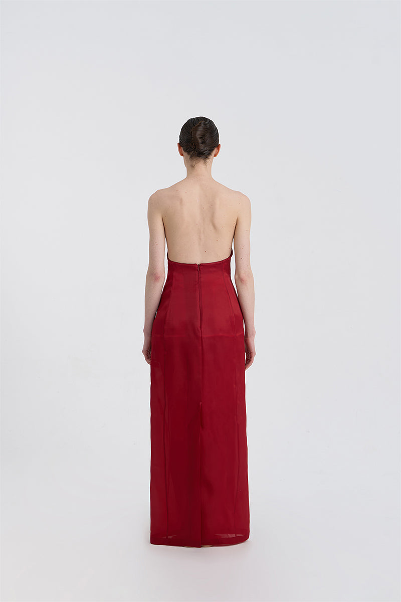 CORSET SILK GOWN IN RED