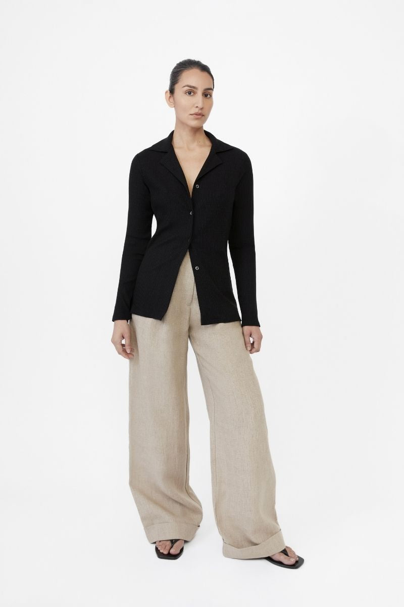 MODAL RIB KNIT COLLARED CARDIGAN