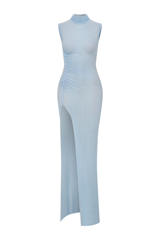 WAFFLE LACE DRESS WITH DEEP SLIT