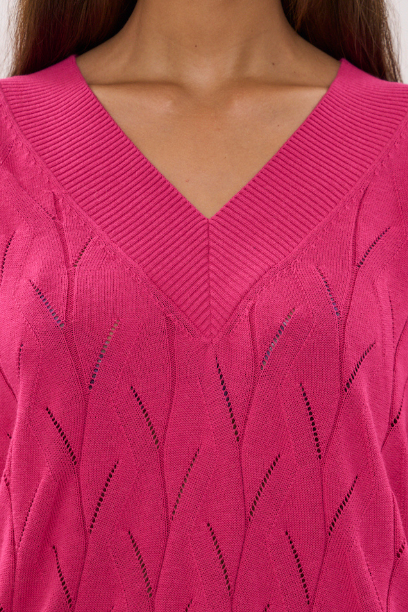 OVERSIZED V NECK JUMPER IN BRIGHT PINK