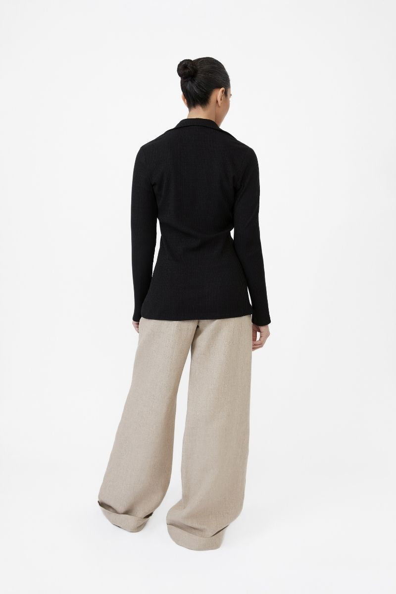MODAL RIB KNIT COLLARED CARDIGAN