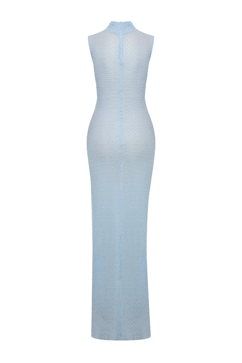 WAFFLE LACE DRESS WITH DEEP SLIT