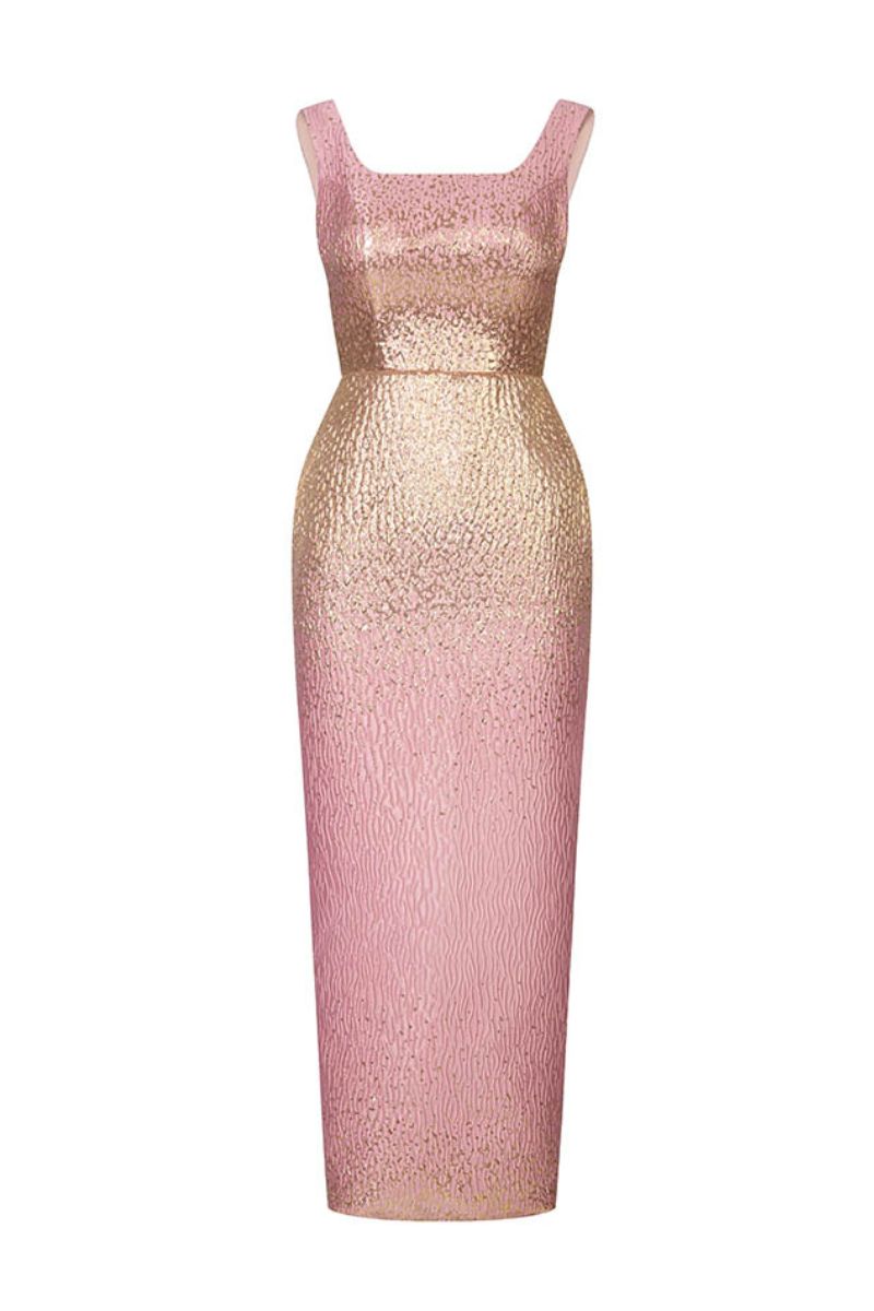 BROCADE OPEN BACK DRESS IN PINK