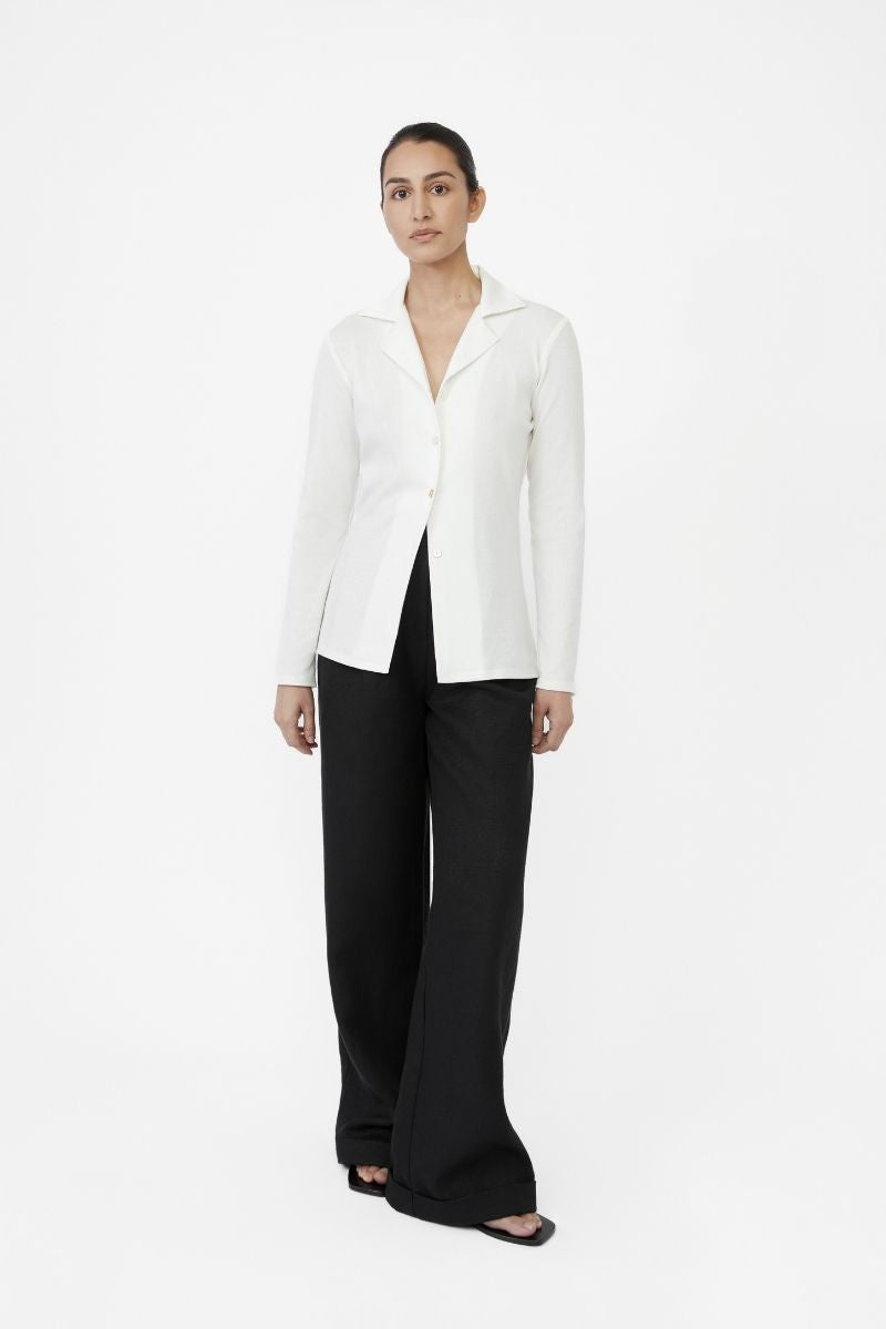 MODAL RIB KNIT COLLARED CARDIGAN