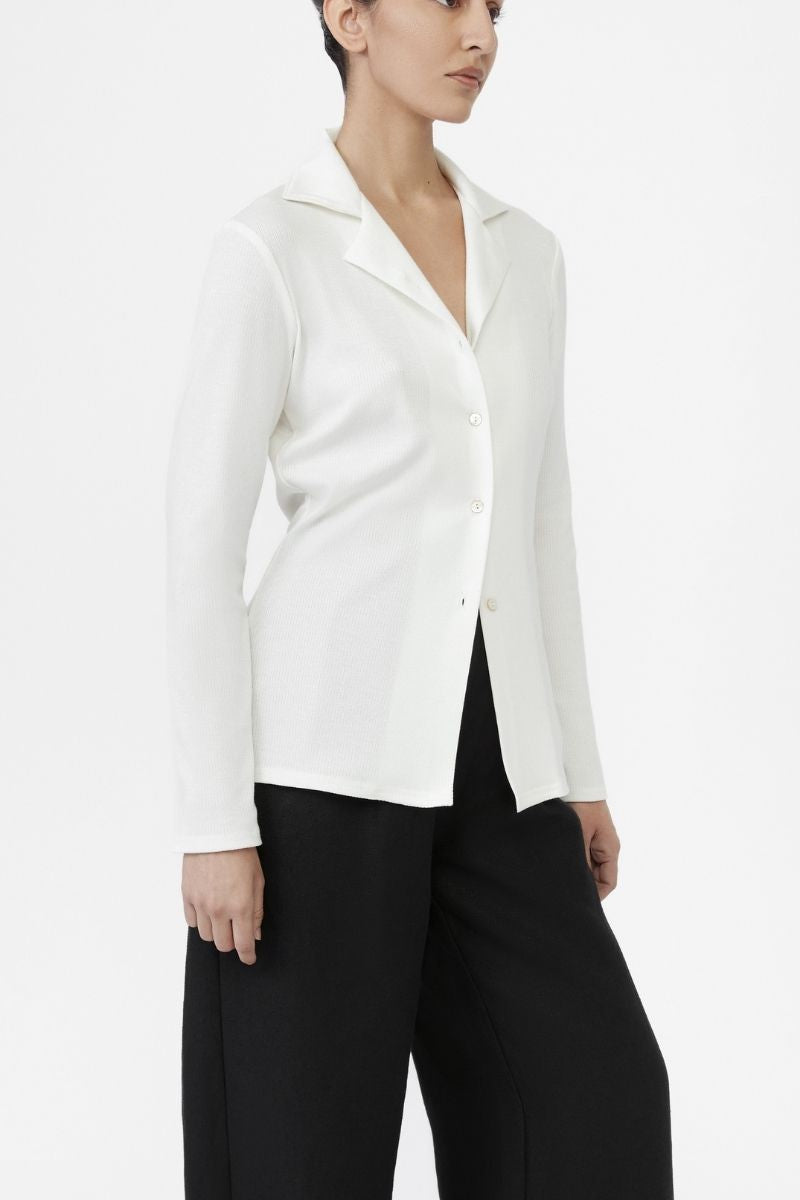 MODAL RIB KNIT COLLARED CARDIGAN