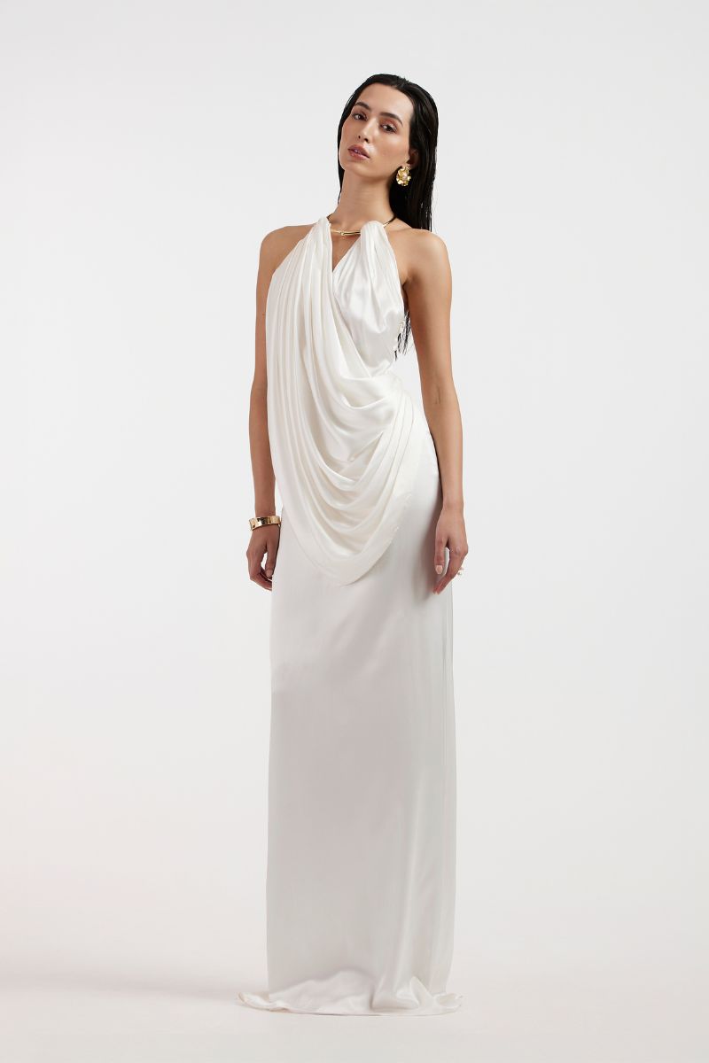 LEONA WHITE DRAPED GOWN