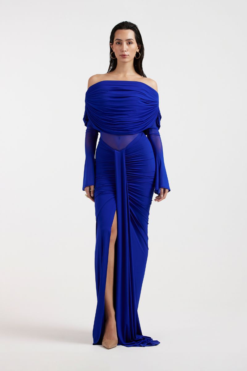 THALIA OFF SHOULDER COBALT DRESS