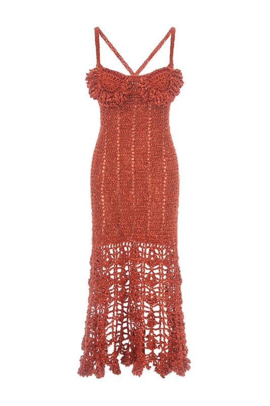 CHRYSANTHEMUM TERRACOTTA HANDMADE CROCHET DRESS