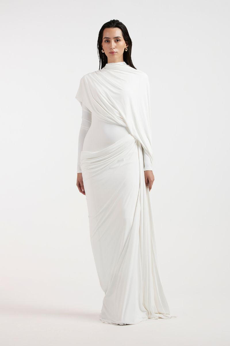 NADIA WHITE DRAPED GOWN