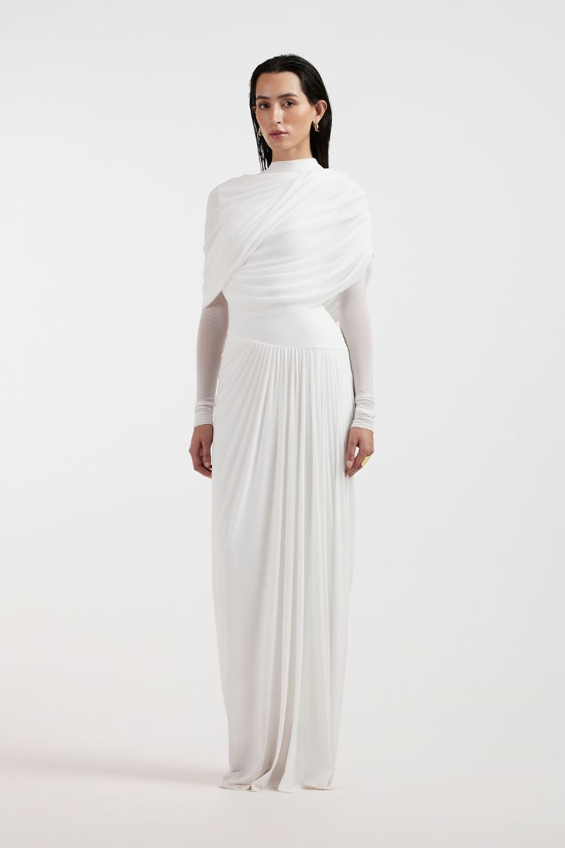 VALERIA WHITE DRAPED GOWN