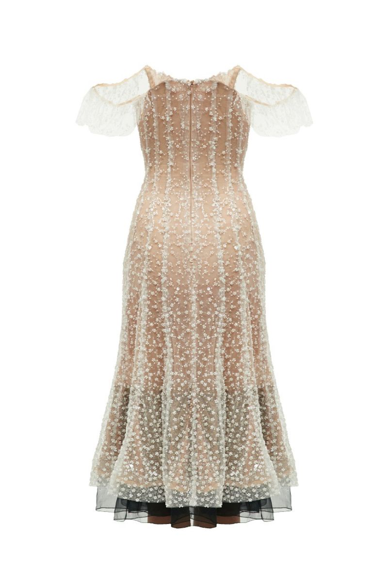 BEADED CORSET DRESS IN MILK