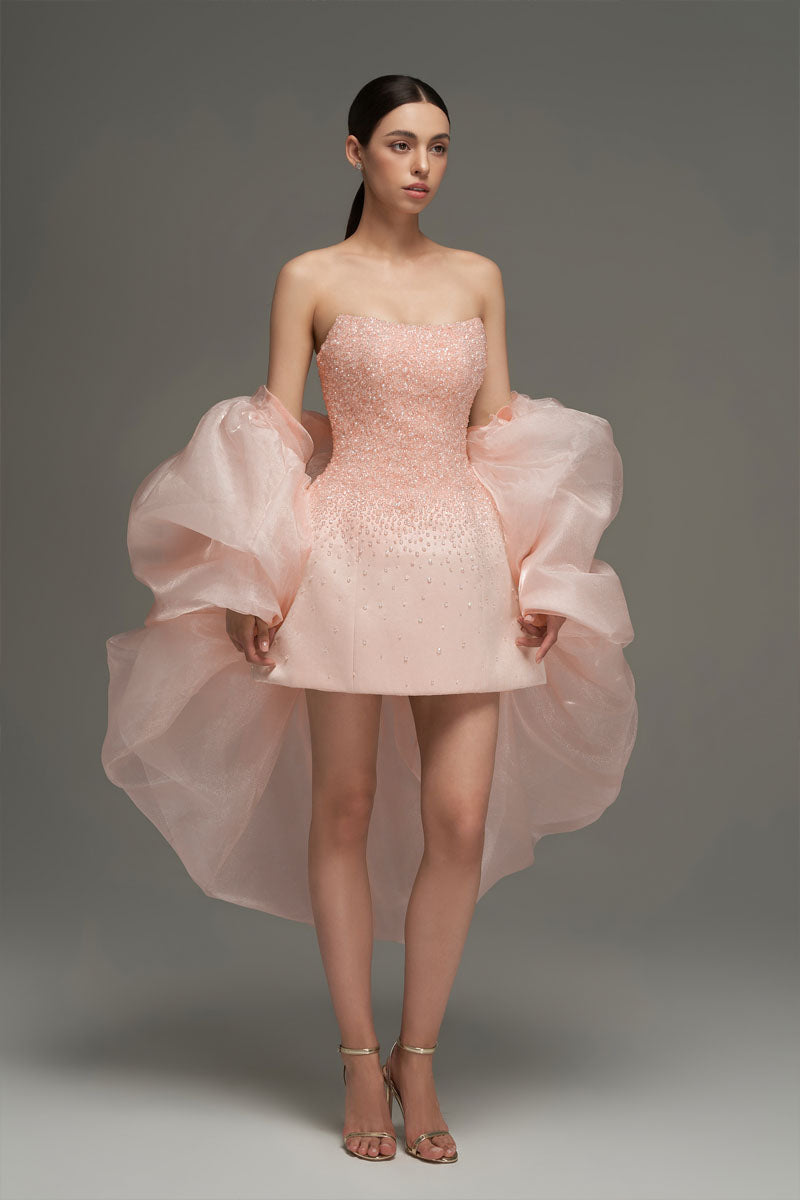BUSTIER BEADED MINI DRESS IN LIGHT PINK