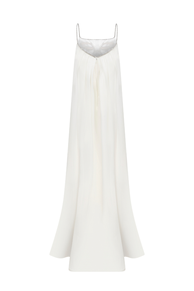 LIQUID ORGANZA SCULPT DRESS WITH CAPE AT THE BACK