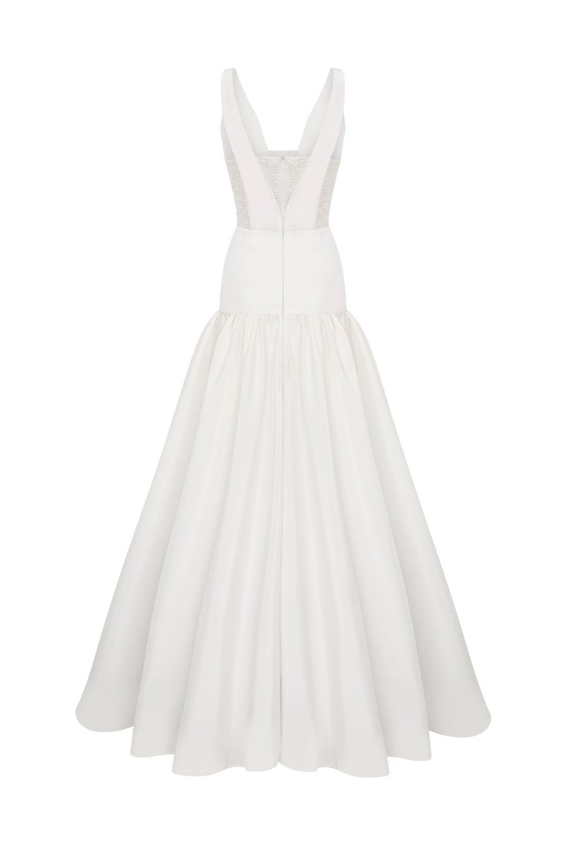 DEEP V NECKLINE GOWN WITH BOW DETAILS