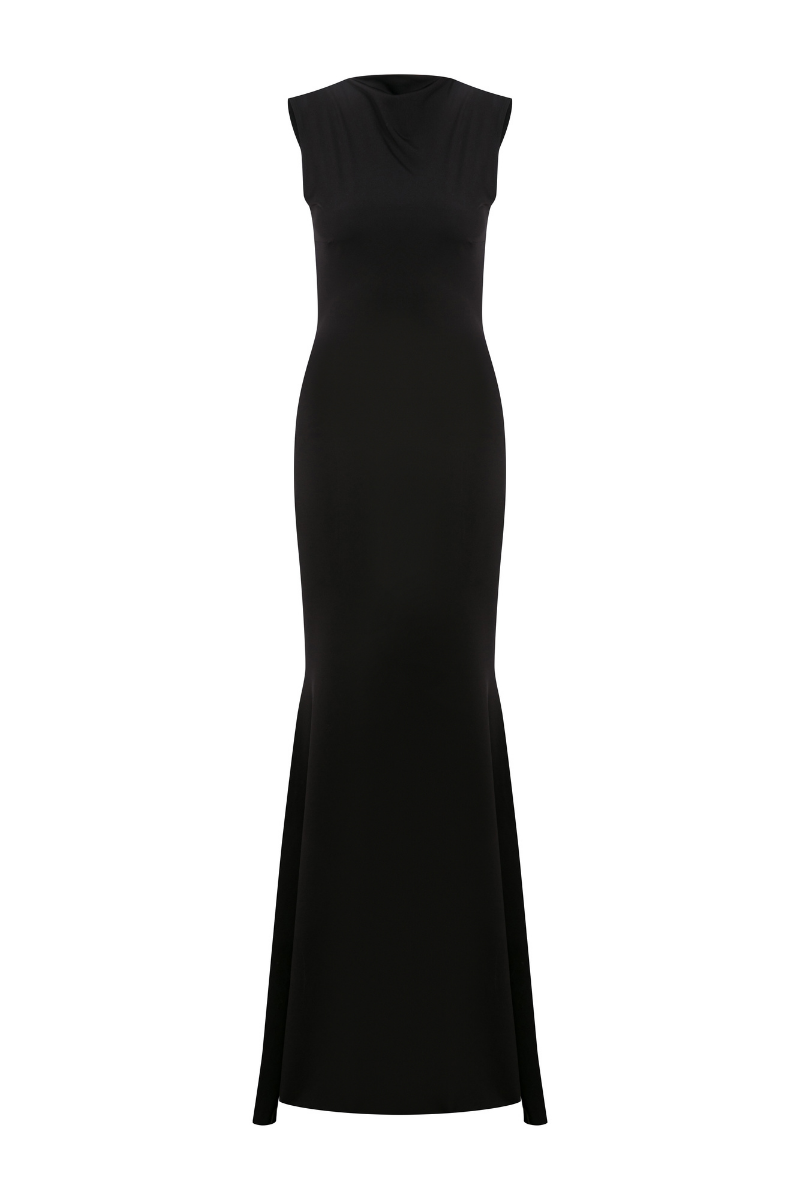 JERSEY BACKLESS MAXI DRESS IN BLACK