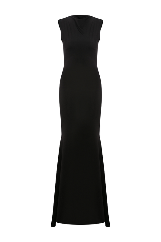 JERSEY BACKLESS MAXI DRESS IN BLACK