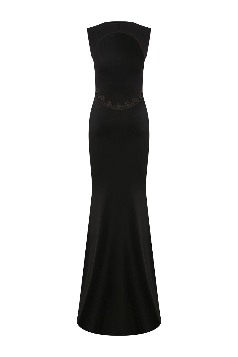 JERSEY BACKLESS MAXI DRESS IN BLACK