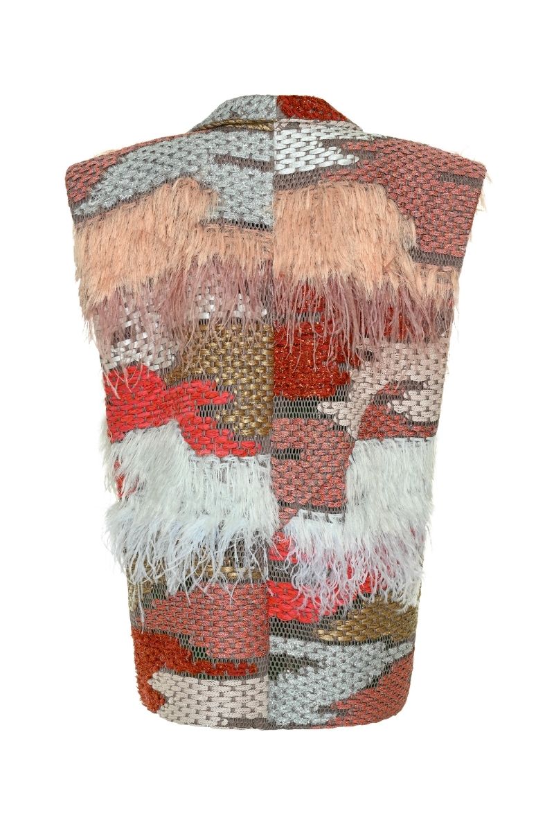 AVRIL VEST IN RED AND GOLD