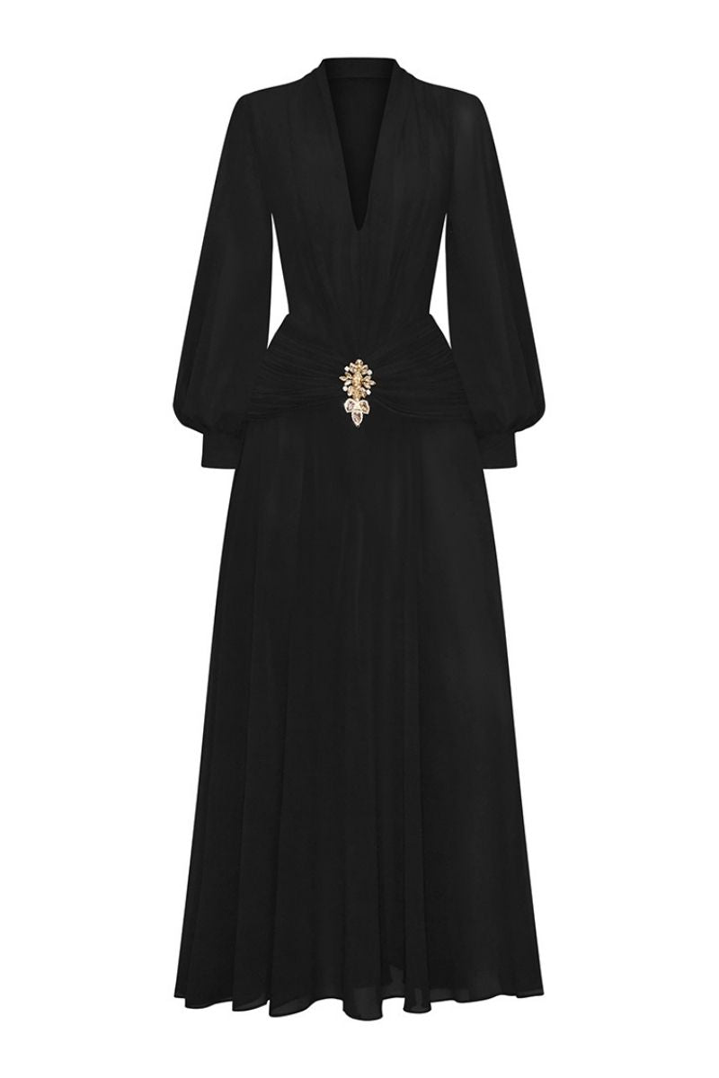 GOLD JEWELED EMBELLISHMENT BLACK DRESS