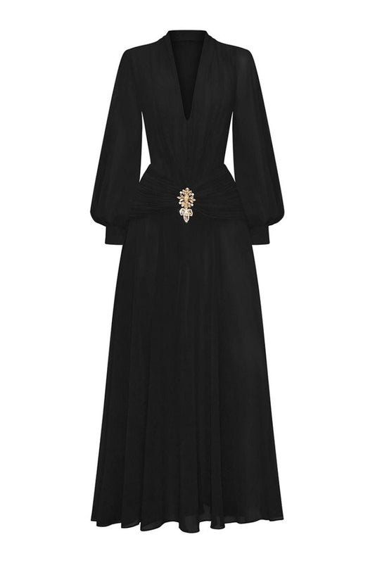 GOLD JEWELED EMBELLISHMENT BLACK DRESS