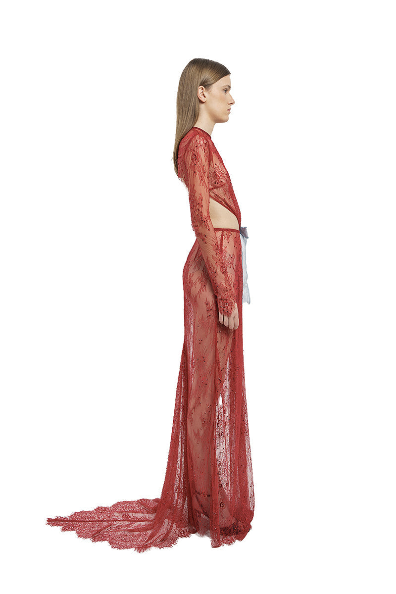 LACE LONG DRESS IN RED