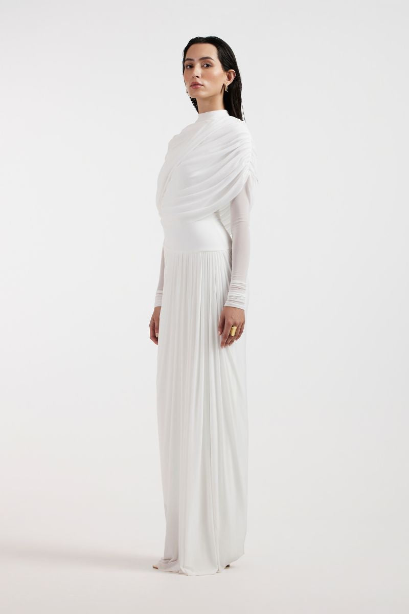 VALERIA WHITE DRAPED GOWN