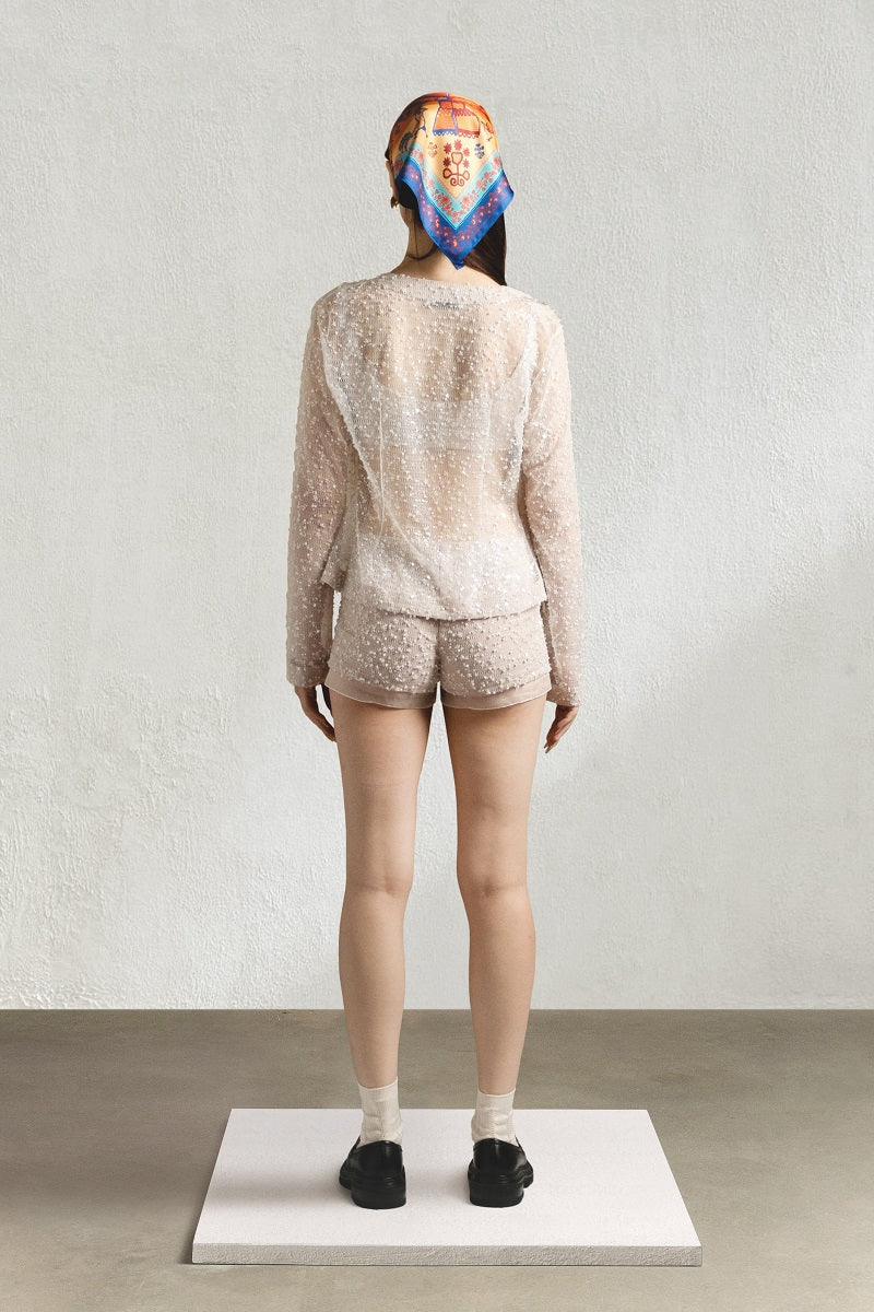 CARDIGAN WITH BEADS IN MILK