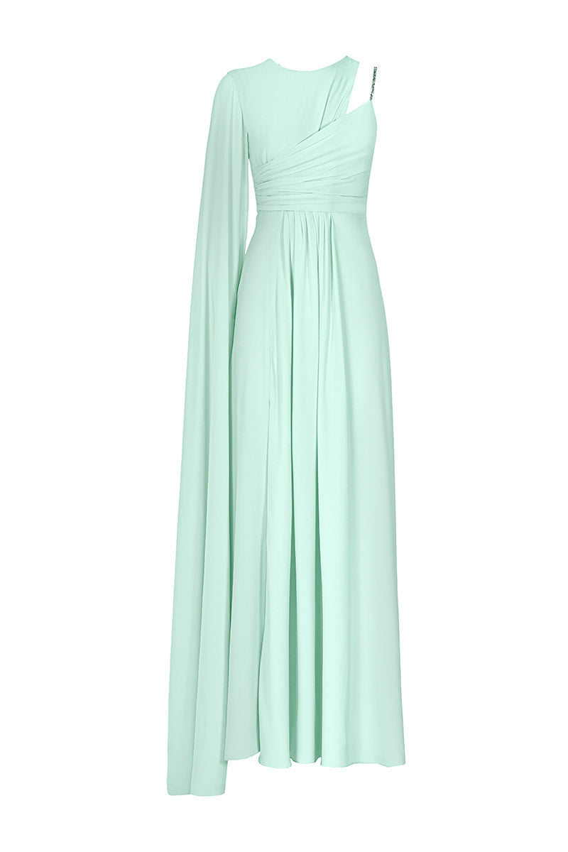 CULT MIA X MONIKA DIMOVA MINT DRAPED EMBROIDERED GOWN