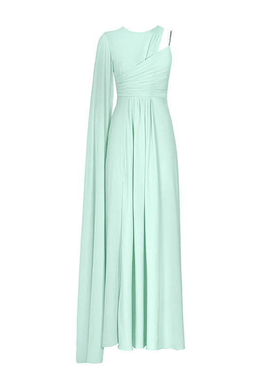 CULT MIA X MONIKA DIMOVA MINT DRAPED EMBROIDERED GOWN