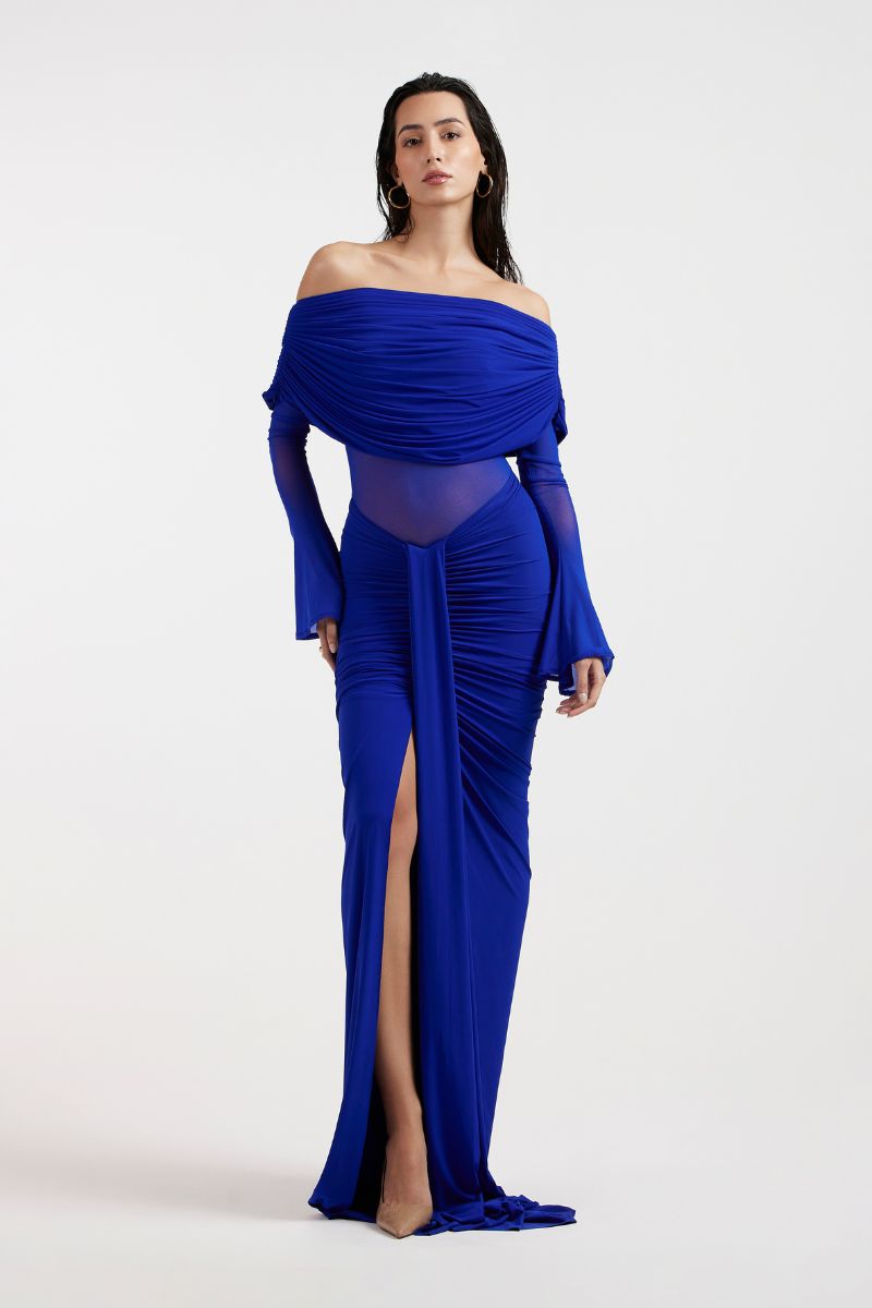 THALIA OFF SHOULDER COBALT DRESS