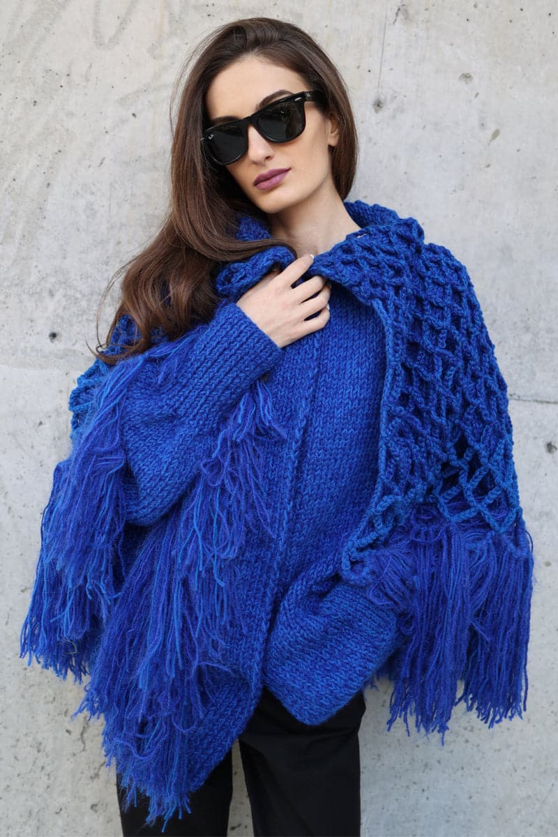 FRINGED PONCHO-STYLE CARDIGAN