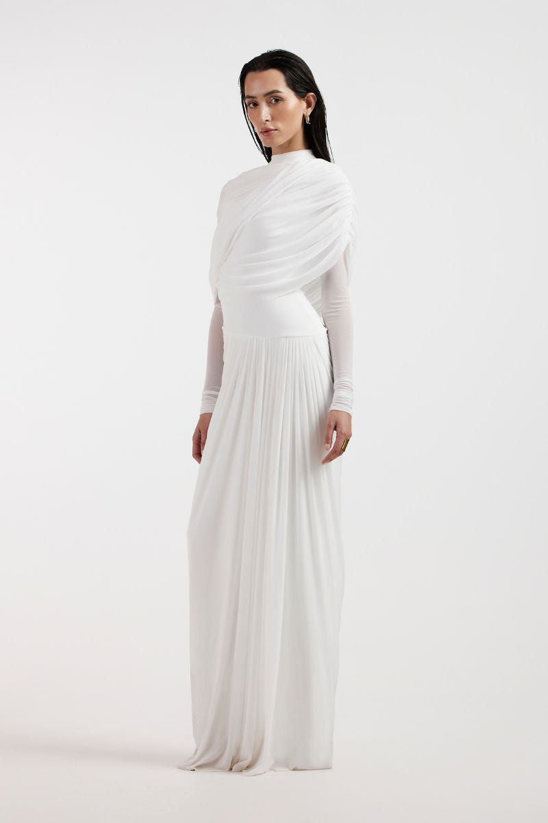 VALERIA WHITE DRAPED GOWN