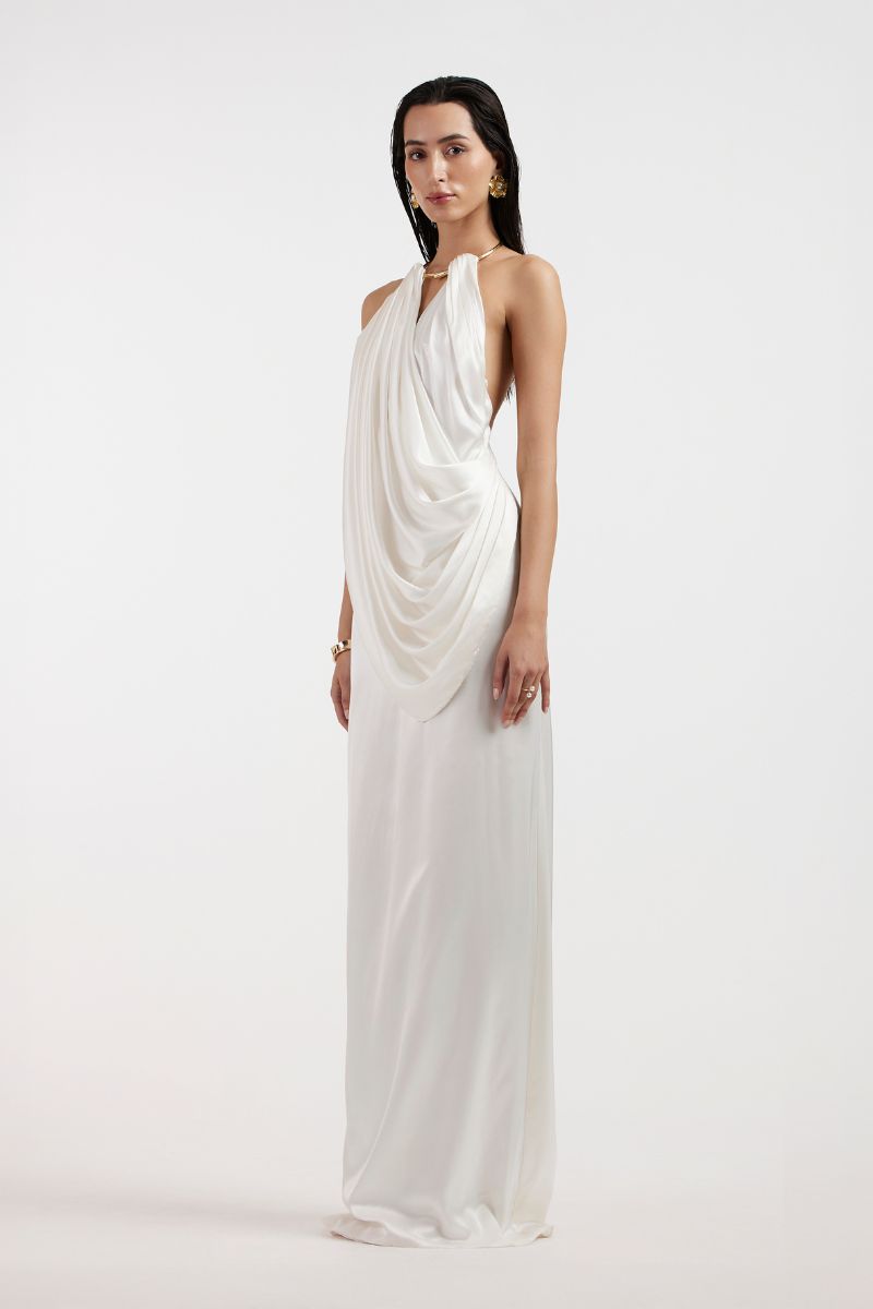 LEONA WHITE DRAPED GOWN