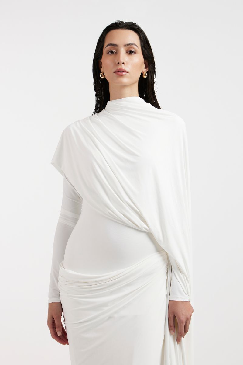NADIA WHITE DRAPED GOWN
