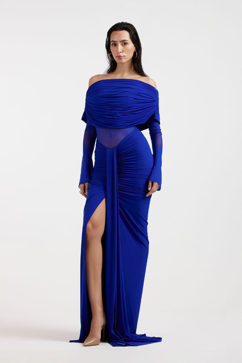 THALIA OFF SHOULDER COBALT DRESS
