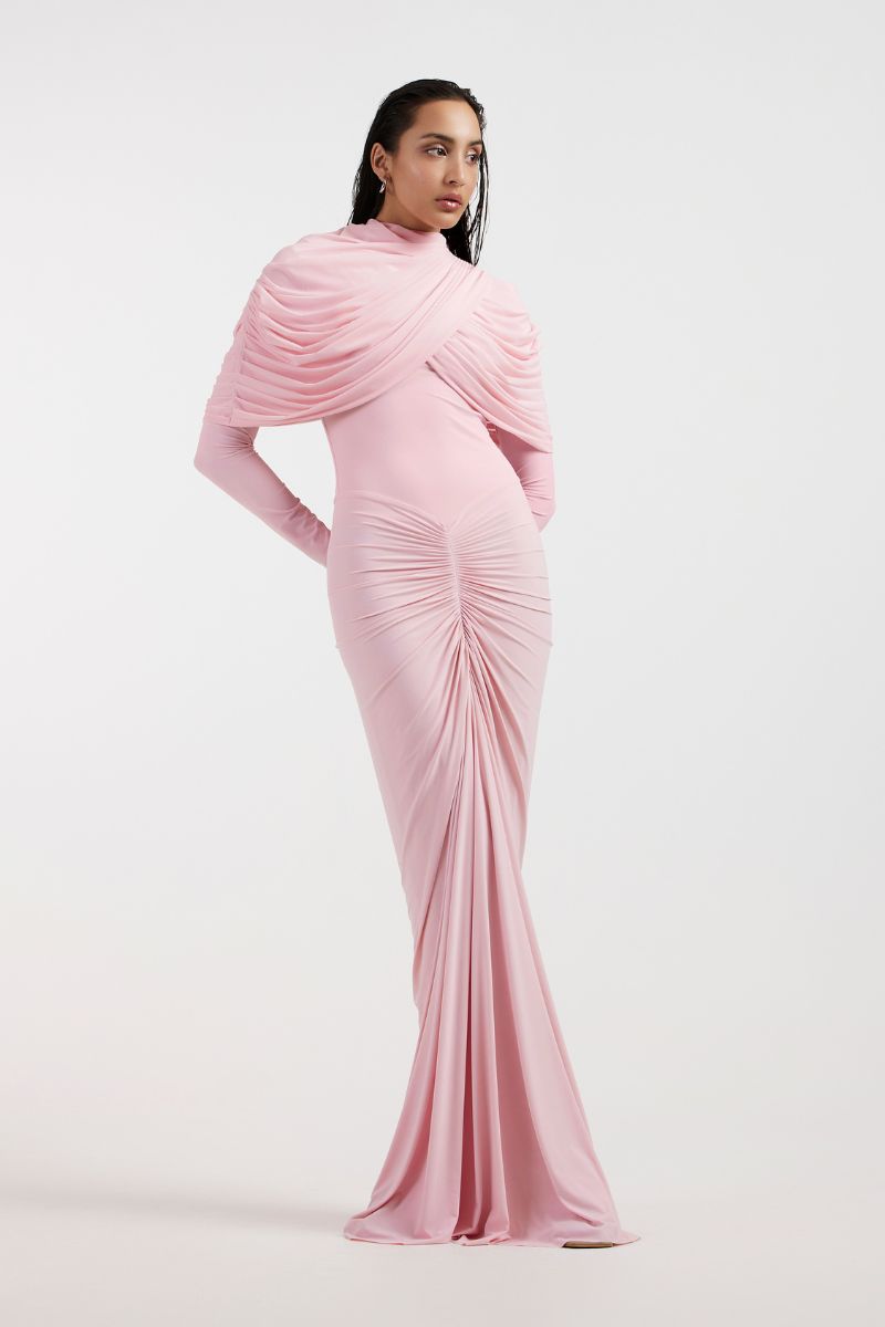NOA DRAPED PINK GOWN
