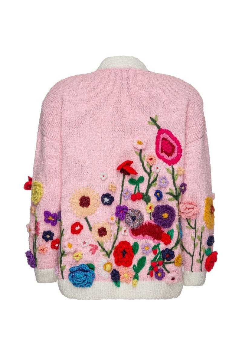 FLORIS PINK EMBROIDERED OVERSIZED CARDI