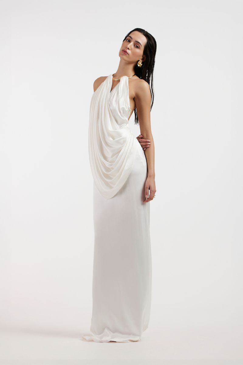 LEONA WHITE DRAPED GOWN