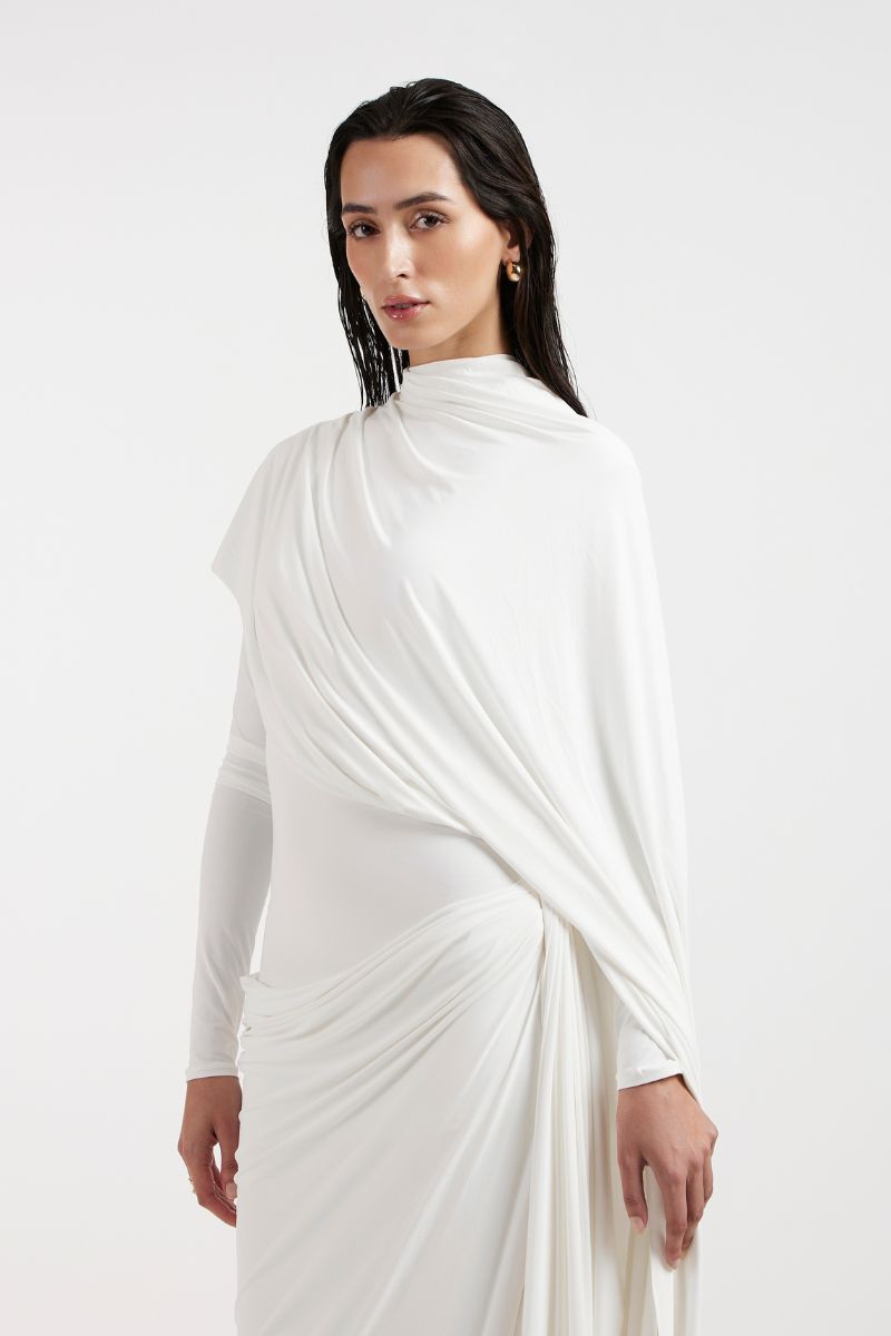 NADIA WHITE DRAPED GOWN