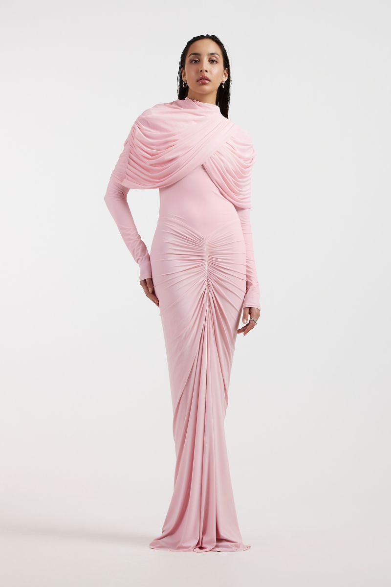 NOA DRAPED PINK GOWN