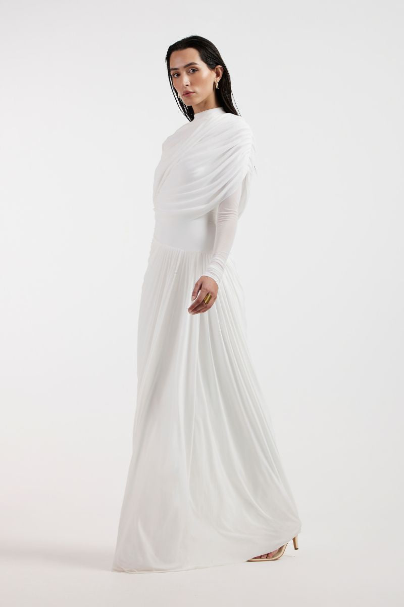 VALERIA WHITE DRAPED GOWN